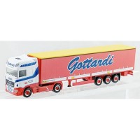 Herpa-Pirata 950398 Gottardi DAF motrice bianca, strisce azzurro, rimorchio rosso scala H0