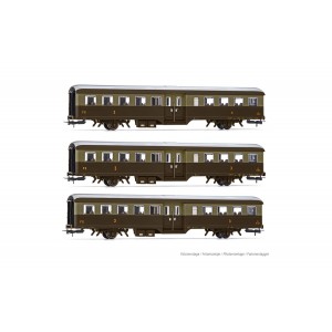 Rivarossi HR4369 FS, set di 3 carrozze a 2 assi "Corbellini" 1947 di 3a classe per treni storici, livrea castano/Isabella
